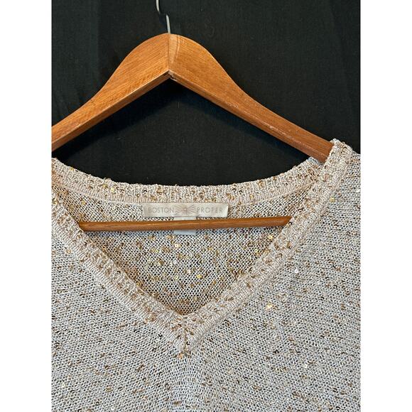 Boston Proper Metallic Gold Sequenced Light Weight Sweater S 90s Glam Holiday  - Picture 5 of 13
